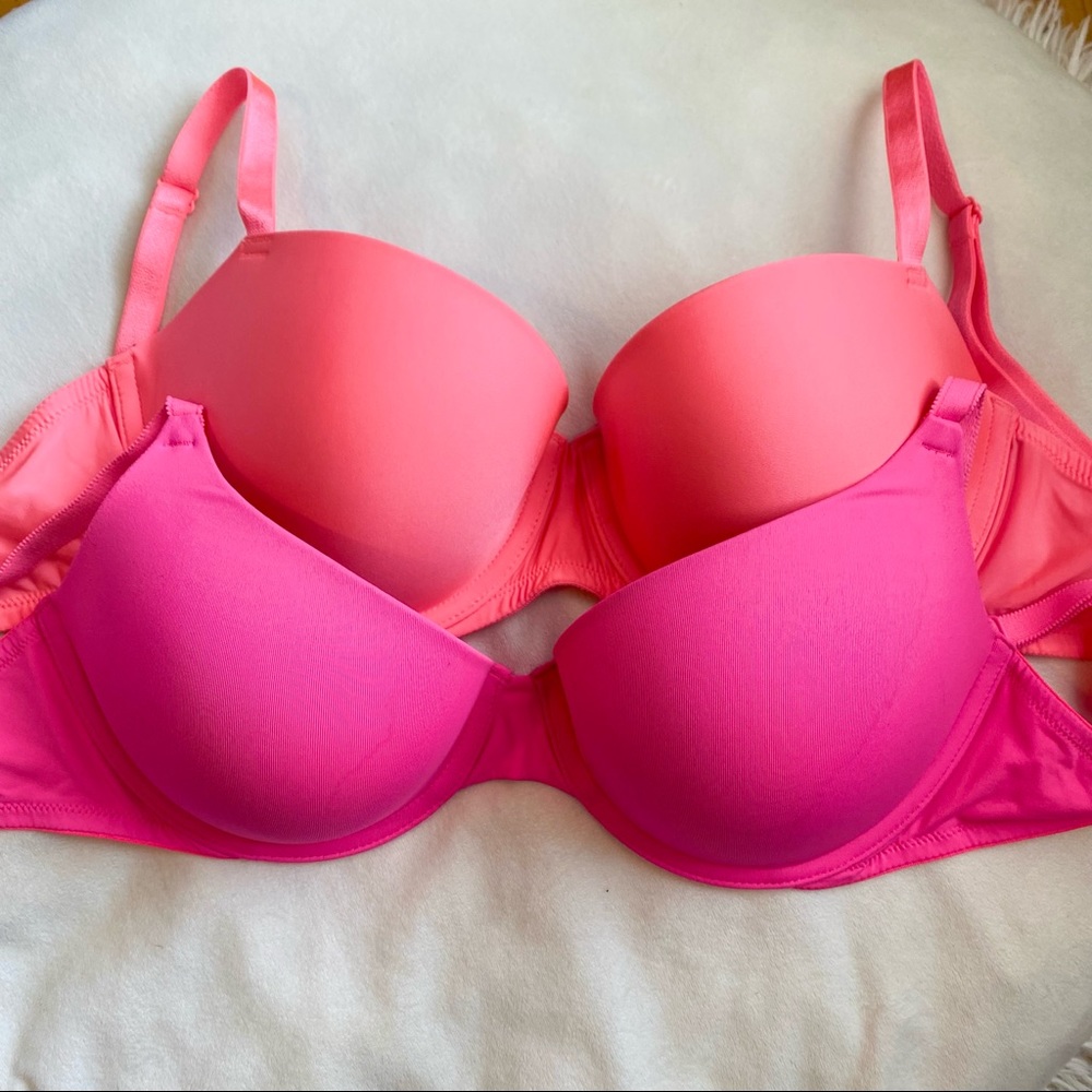 Victoria's secret Lot lined Push Up bra size 32DD - neon Pink and Coral